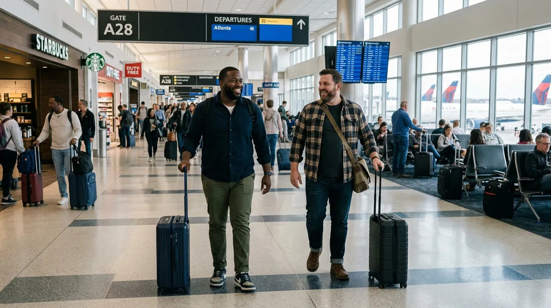 Plus size men on airport